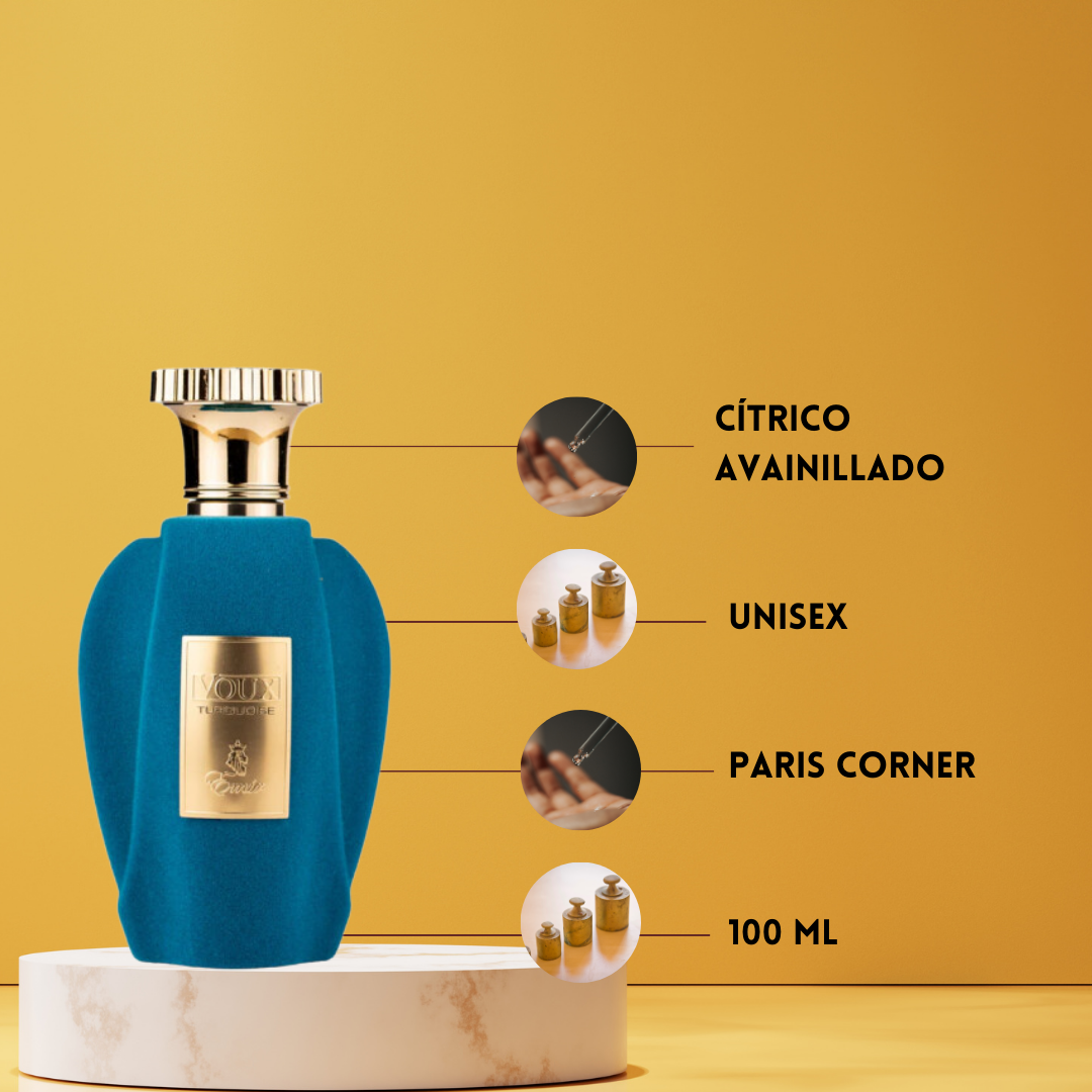 VOUX Turquoise Emir | Paris Corner | Perfume Árabe Unisex | Cítrico, Afrutado, Ámbar – Eau de Parfum