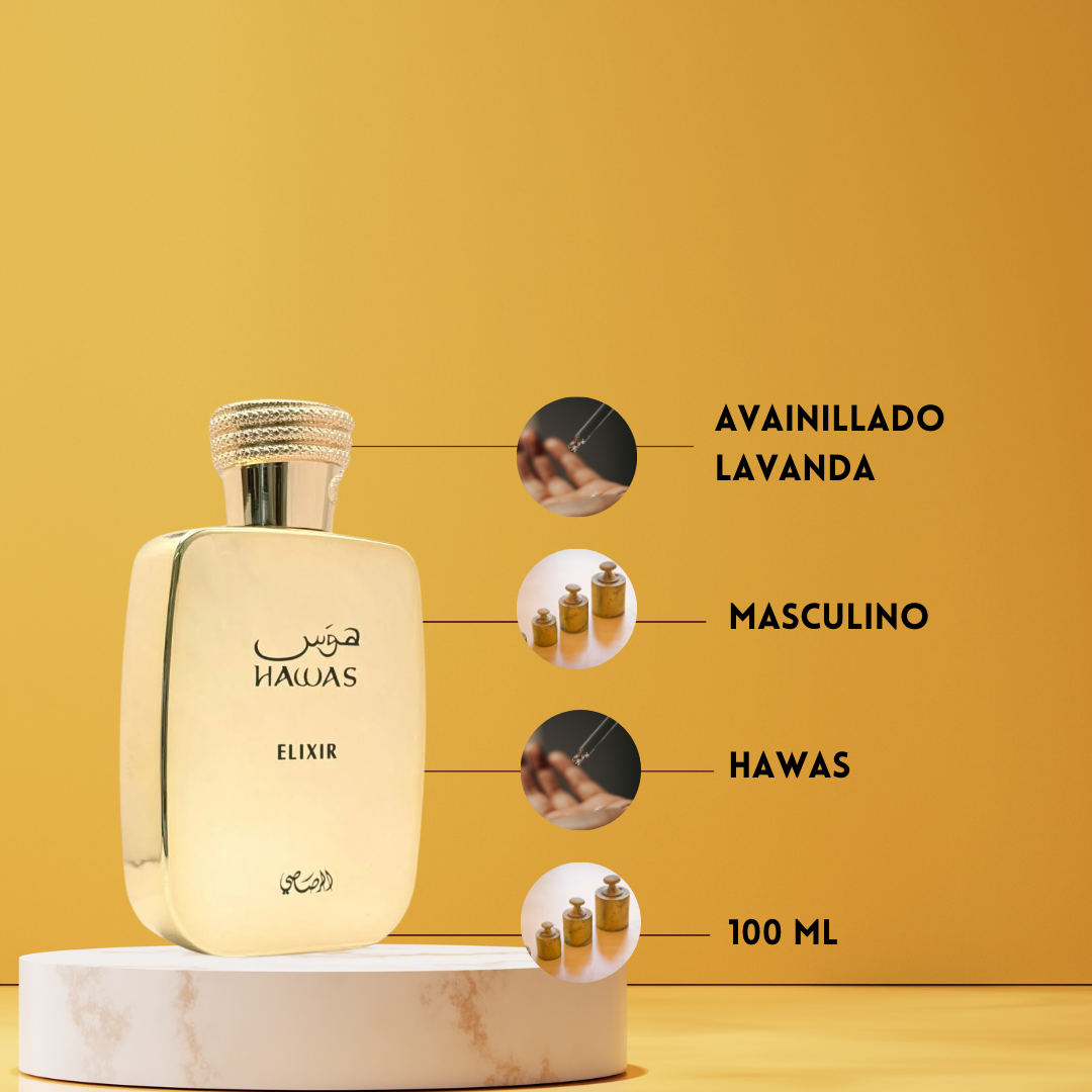 Hawas Elixir | Rasasi | Perfume Árabe Masculino | Aromático, Dulce, Sensual – Eau de Parfum